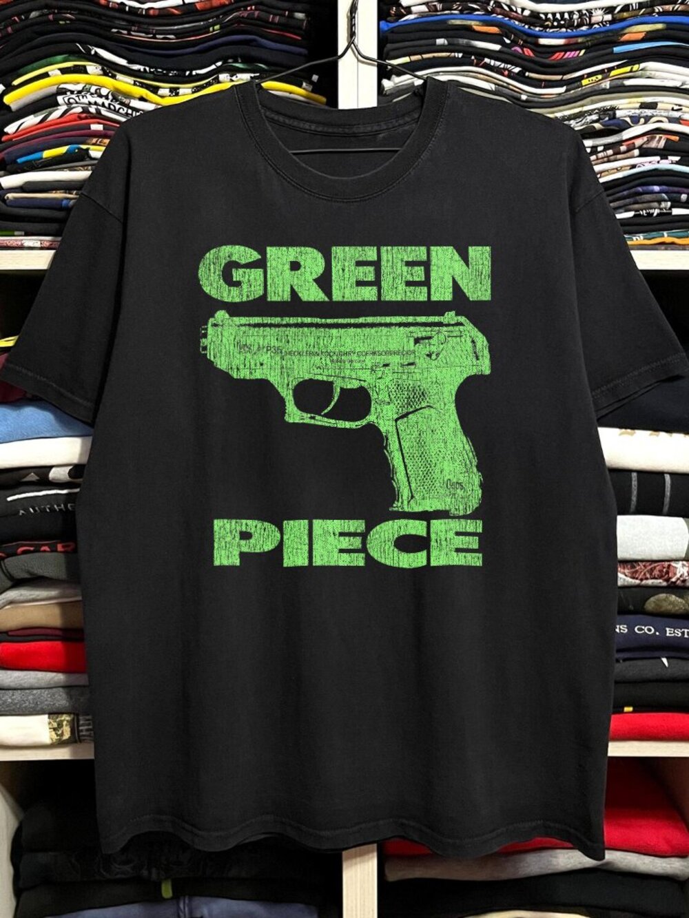Rare  Parody Green Piece Washed Black Tee